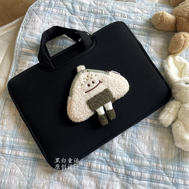 High-Value Design Cute Rice Ball Patch Laptop Tote Bag 14inch Niche High-End Tablet Case