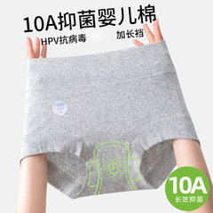 天然彩棉可降低HPV小平角内裤10A抑菌加长裆高腰透气大码女士内裤