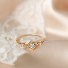 《夏至蔚蓝》日系精品小清新高仿天然珍珠天空蓝仿托帕石轻奢戒指