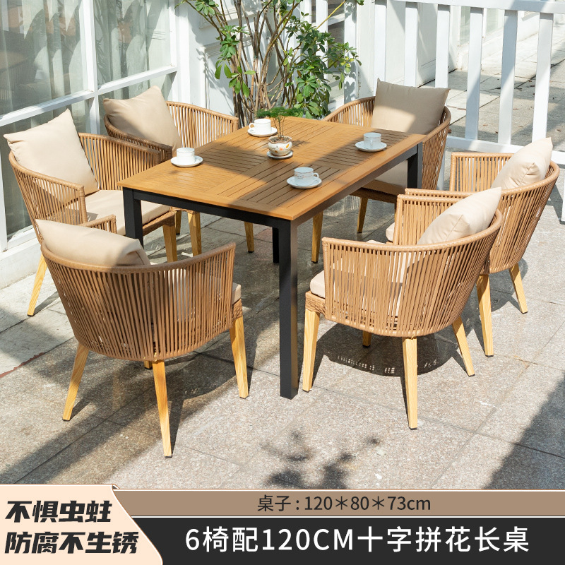 6 sillas con mesa larga de mosaico cruzado de 120cm