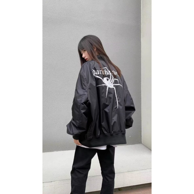 National Tide Vintage Spider Embroidered Baseball Cotton-padded Jacket Aviator Jacket Men's and Women's Autumn and Winter American Cotton-padded Jacket
