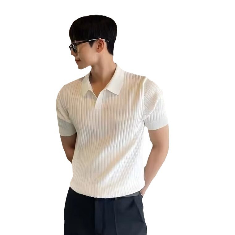Verano ligero maduro POLO hombre estilo coreano delgado solapa color sólido casual delgado media manga tendencia de punto top camiseta