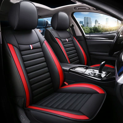 Car Seat Cushion Amazon Cross-Border Foreign Trade Fully Surrounded Leather Seat Cover High-End Universal Four-Season Car Seat Cover (Seat cushion, seat cover) - black-and-red-standard-version