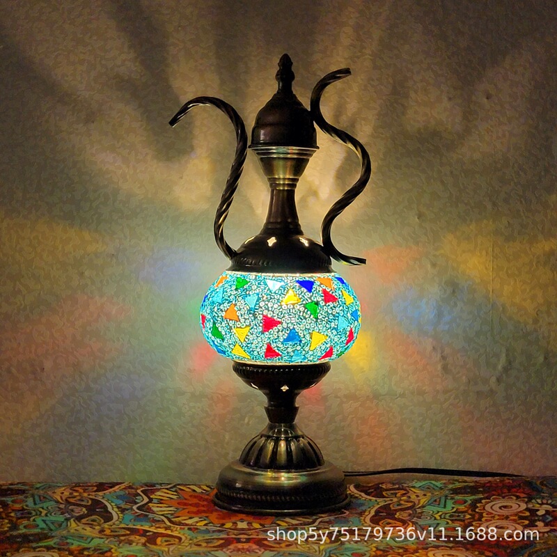 Vintage Turkish Coffee Wine Jug Bohemian Homestay Xinjiang Style Bar Mosaic Wine Jug Table Lamp