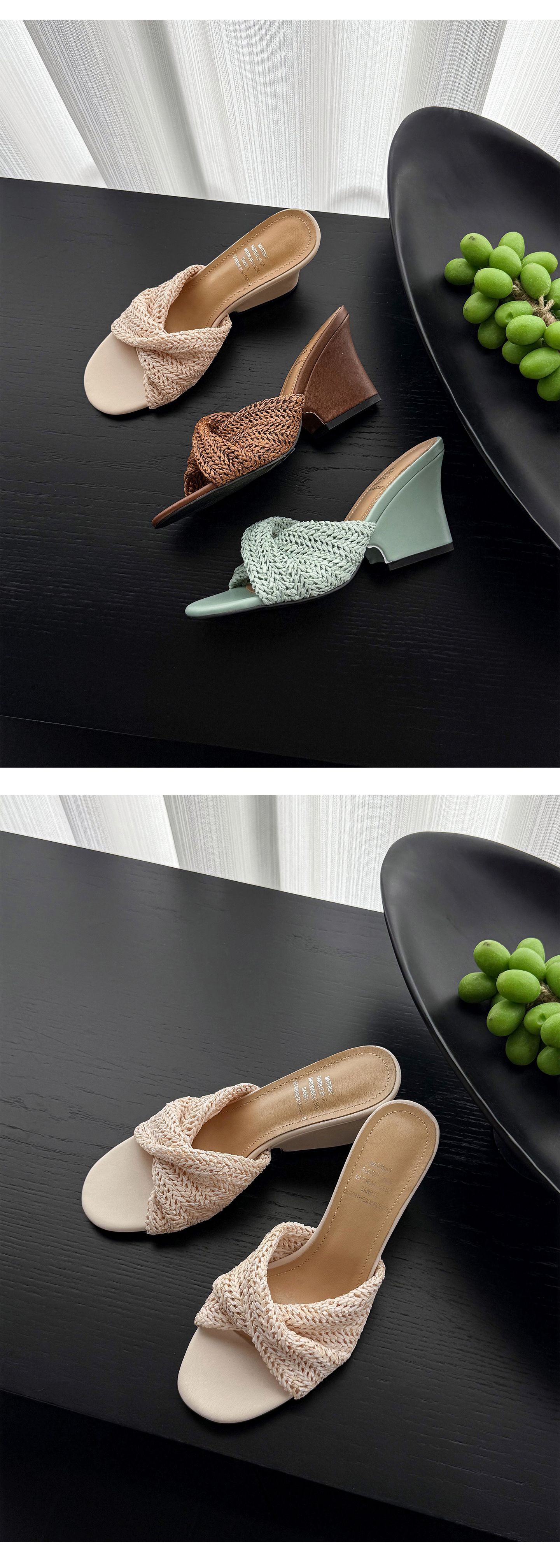 Dép sandal nữ xỏ ngón đế bệt phong cách Pháp, đan rơm, hở mũi, đi biển mùa hè — màu nâu, màu trắng ngà, xanh lá cây chi tiết 11