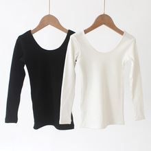 儿童秋冬低领露背保暖隐形内衣打底衫体操修身贴身舒绒棉一件代发