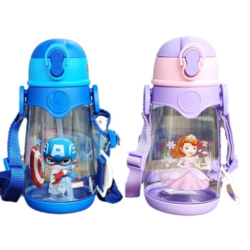 Disney children's water cup Spider-Man summer straw cup anti-fall student water bottle anti-fall strawberry bear ice and snow drinking cup