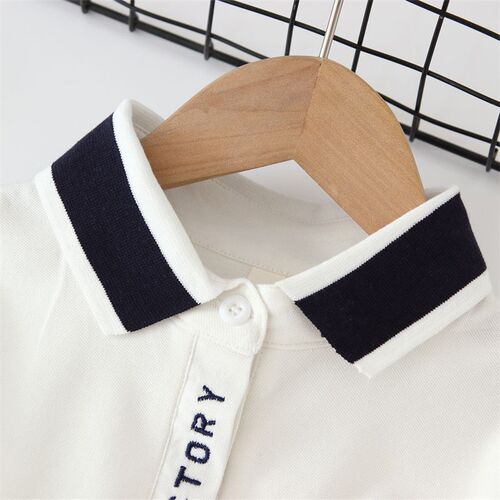 T073-Embroidered deer POLO shirt with puff sleeves for outer wear, niche style stand-up collar denim thin style small and fresh