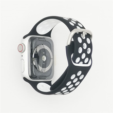 适用于苹果watch7654321代se运动型硅胶手表带双色铁扣款硅胶表带