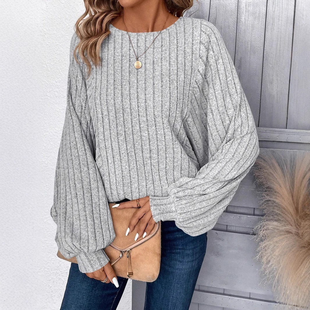 2024 New Cross-Border European and American Autumn and Winter Comfortable Casual Pullover Batwing Sweater Round Neck Long-Sleeve Knit Top for Women