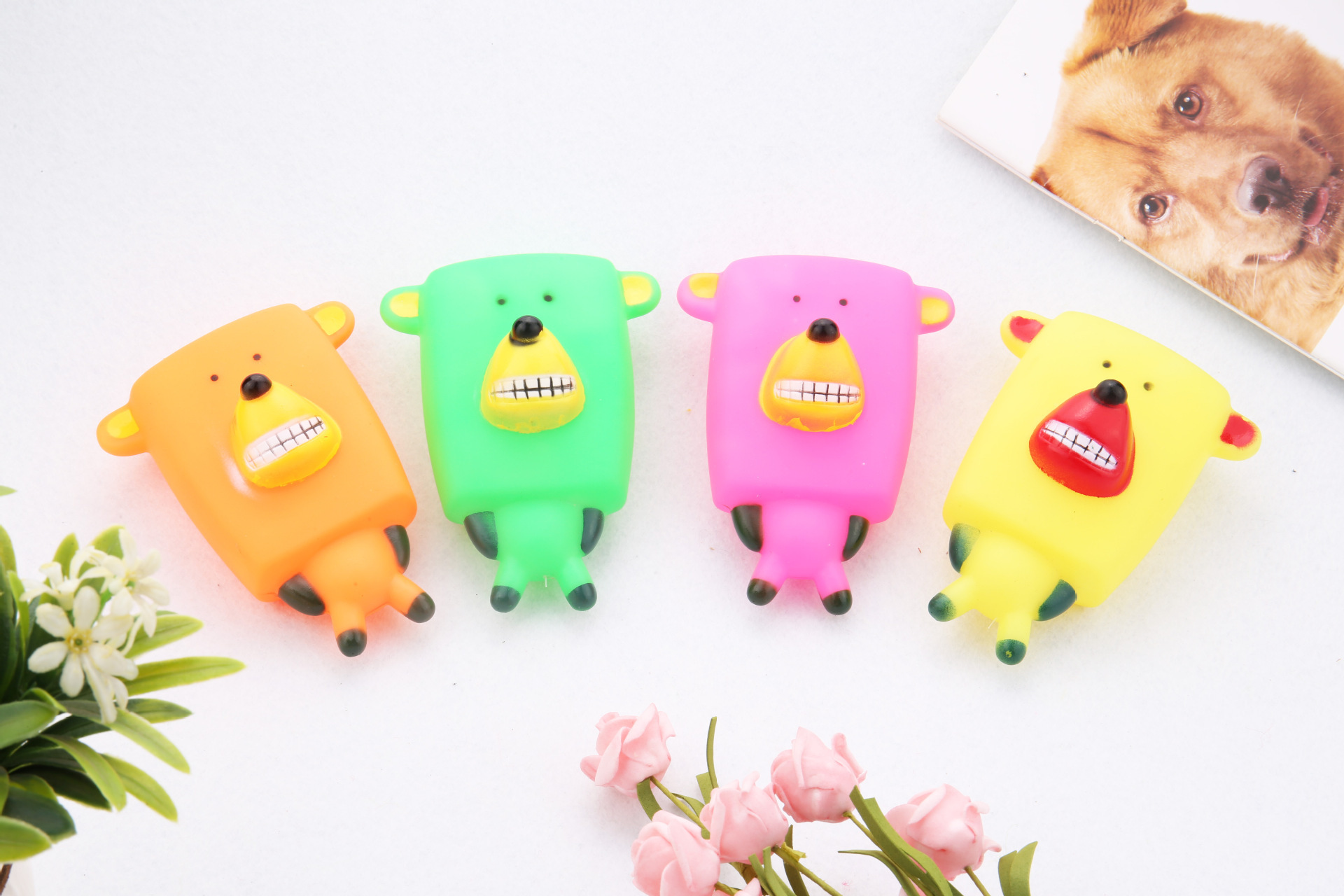 Juguete de vinilo para mascotas simulación Cabeza Cuadrada oso sonido juguete gato y perro sonido juguete de inteligencia de perro resistente a mordeduras