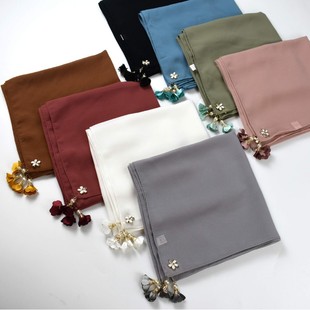 Live Broadcast Dropshipping New Pure Color Pearl Chiffon Square Scarf 90 Headscarf Ins Small Fresh Silk Scarf Hui Gauze Scarf Hijab
