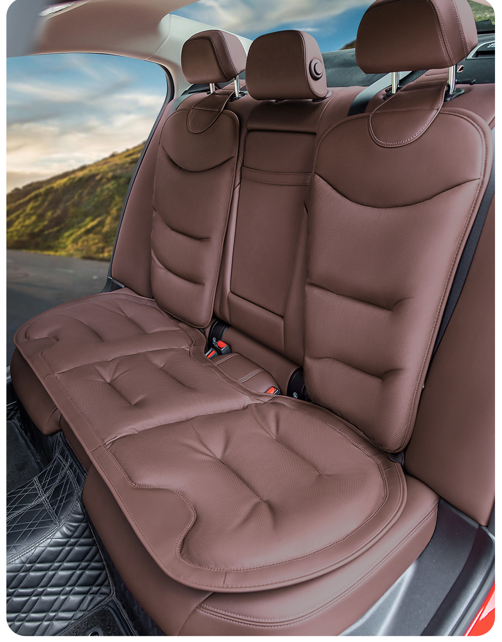 New Car Seat Cushions, High-End Nappa Leather Seat Cushions, Universal Thickened Anti-Slip Front and Rear Three-Piece Set of Seat Cushions for Vehicles