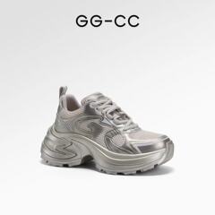 【周も同じタイプ】GGCC星間航行2025年春の新しい厚い底の銀色のお父さんの靴の女性の運動靴