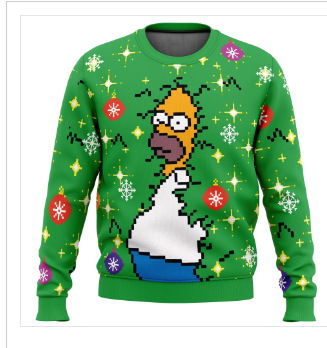 Linda asta asta Santa Claus estampado 3D hombre casual todo fósforo hombro recto manga larga suéter suelto cuello redondo suéter