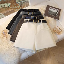 外穿毛呢短裤女小个子2024年秋冬灰色高腰靴裤百搭显瘦A字阔腿裤