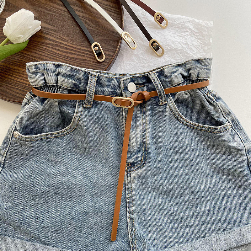 Nuevo cinturón de mujer hebilla cuadrada cinturón sin agujeros camisa de vestir de moda de mujer Cinturón fino de todos los partidos cinturón ajustable pantalones cinturón