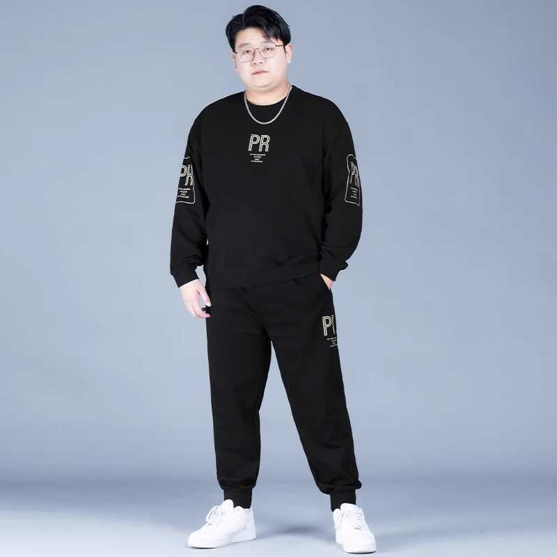 plus size sweater suit men's autumn and winter men's plus fat increase fleece-lined leisure sportswear 2024 new fat men's clothing