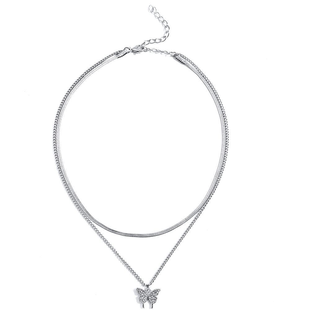 Fashion Butterfly Alloy Inlay Rhinestones Layered Necklaces