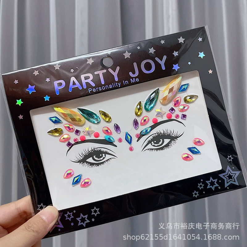 Новогодние и американские наклейки на лицо для Хэллоуина, макияж, брови, черные, фестиваль, DIY, сценические, цветные бриллиантовые наклейки, кросс‑бордер