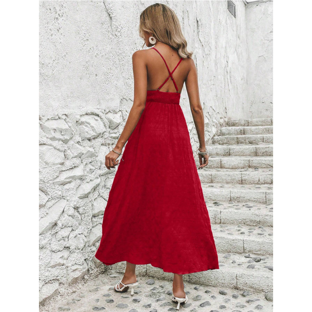 Spring Summer Sexy Solid Cross Tie No Backer Card M Dress