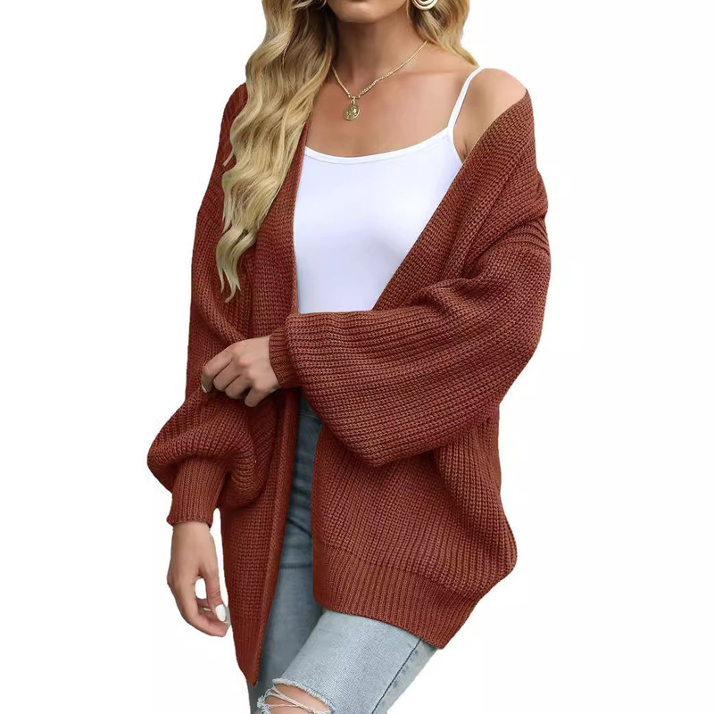 Amazon Foreign Trade Women's Clothing 2025 Autumn New Lantern Sleeve Sweater Women's Coat Thick Wool Pocket Knit Cardigan Amazon Foreign Trade Women's Clothing 2025 Autumn New Lantern Sleeve Sweater Women's Coat Thick Wool Pocket Knit Cardigan