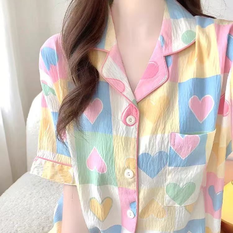Niña linda solapa pijama de gasa mujer verano oso algodón y lino pantalones cortos de manga corta camisón traje de servicio a domicilio simple image 3