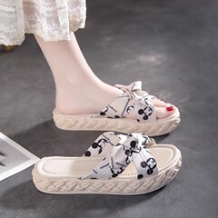 Flat Bottom Soft Bottom Slippers Women Summer Outdoor Wear 2024 New Pregnant Anti-Slip Versatile Bowknot Beach One-Word Cool Drag 