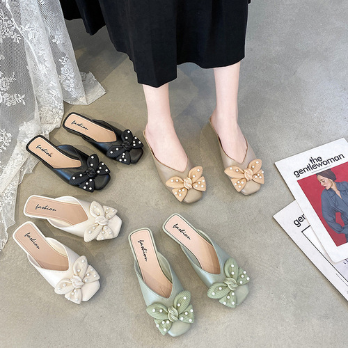 Butterfly knot headband outside wear women's summer casual fashion one-piece mule shoes lazy half slip-ons