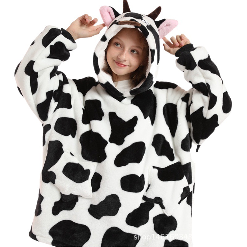 Transfronterizo nuevo impreso ropa perezosa jersey de lana con capucha camisón TV manta al aire libre funcional de algodón acolchado ropa a prueba de frío