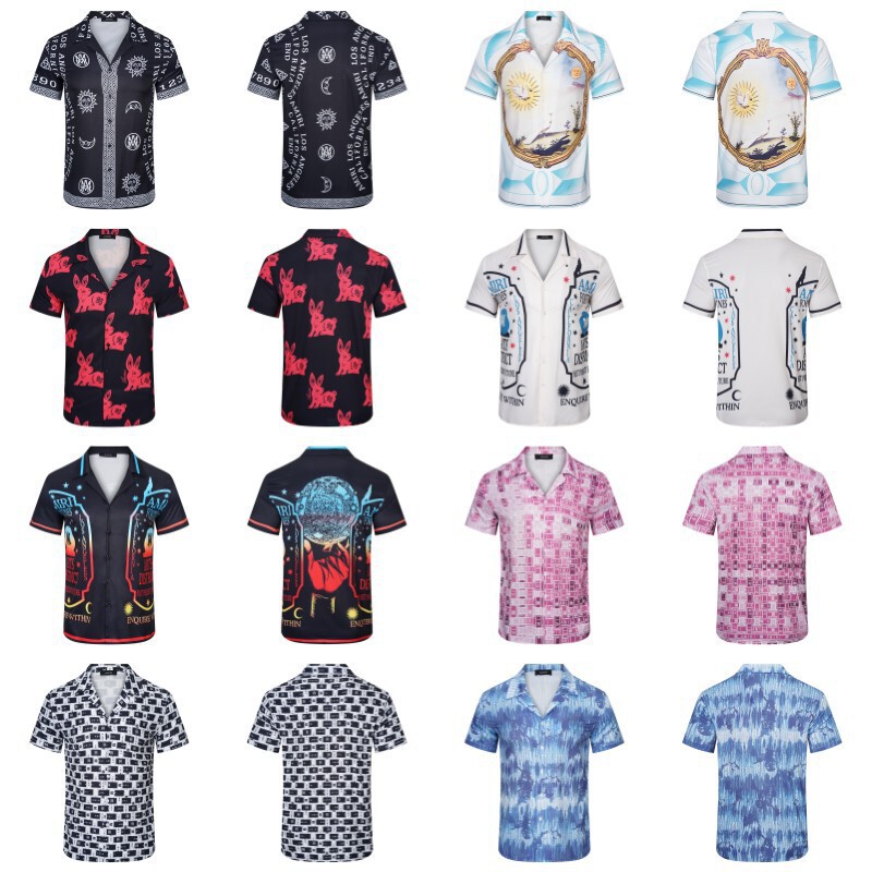 Cross-Border Export Amiri Trendy Brand Summer Popular Full-Print Logo Casual Versatile Celebrity Same Style Short-Sleeved Shirt