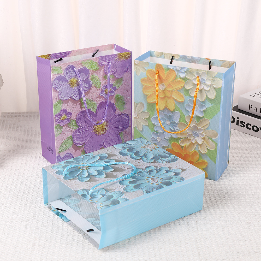 立体感创意油画风手提礼袋可爱礼品饰品购物手提袋批发