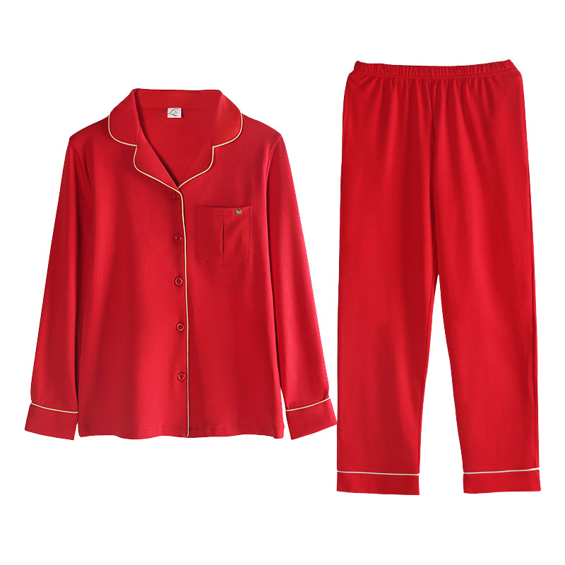 Pijamas de pareja primavera y otoño 100% algodón para hombres y mujeres novia boda Ropa de hogar roja traje de manga larga año de nacimiento