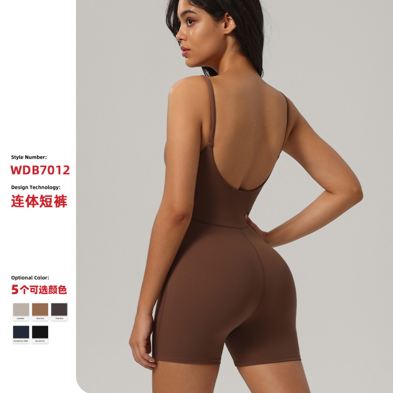 ヨーロッパとアメリカのクロスボーダーアマゾンは、胸パッド付きのヌードヨガサスペンダージャンプスーツ、女性用のタイトなスポーツジャンプスーツを専用に提供しています|undefined