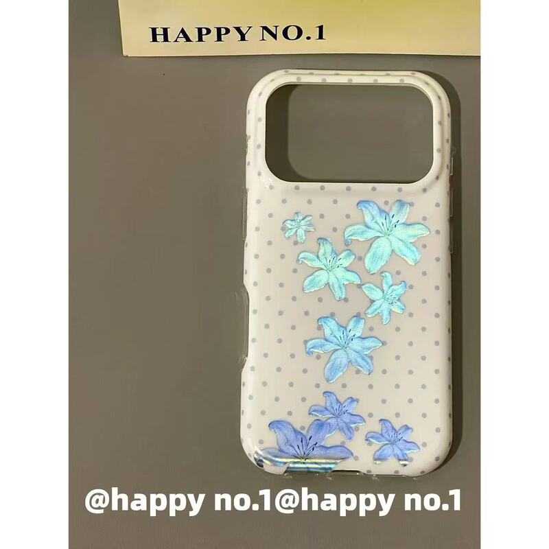 Atmospheric laser polka dot blue floral case for Apple iPhone, shockproof, dual-layer, suitable for iPhone 16, waterproof, for girls