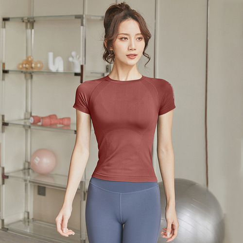 Professional sports short-sleeved women's quick-drying clothing running training tights slimming fitness T-shirt elastic yoga clothing top