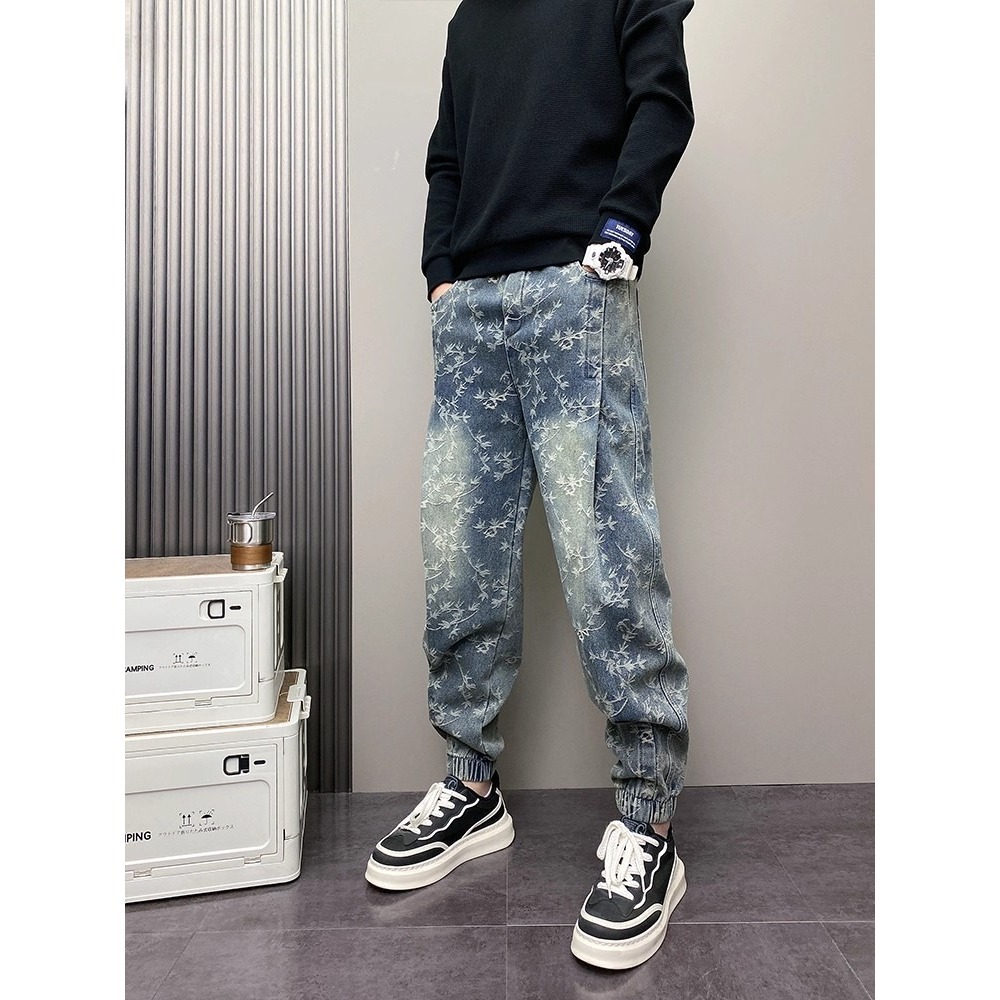 Thorn Jacquard Herrenjeans im trendigen High-Street-Stil für Frühling und Herbst – Retro-Look, gewaschen, ausgestellt, lange Hose im amerikanischen Stil_voghion.com
