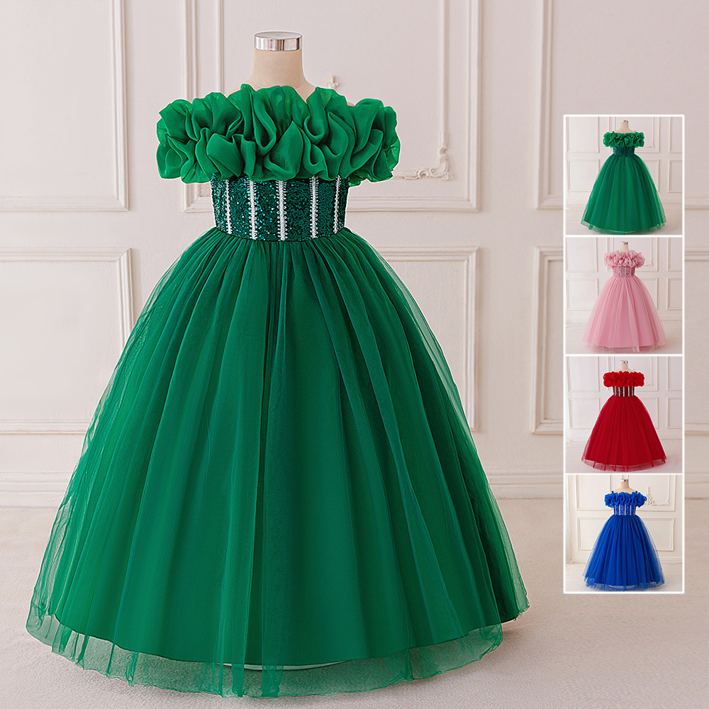 Vestidos para niños europeos y americanos, vestidos de princesa, vestidos largos de un hombro con lentejuelas de moda de tela forjada, vestidos de fiesta para niñas, vestidos de noche