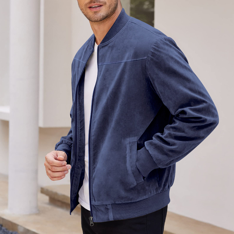 Men's Bomber Jacket Suede Zip Up Casual Jacket For Autumn_voghion.com