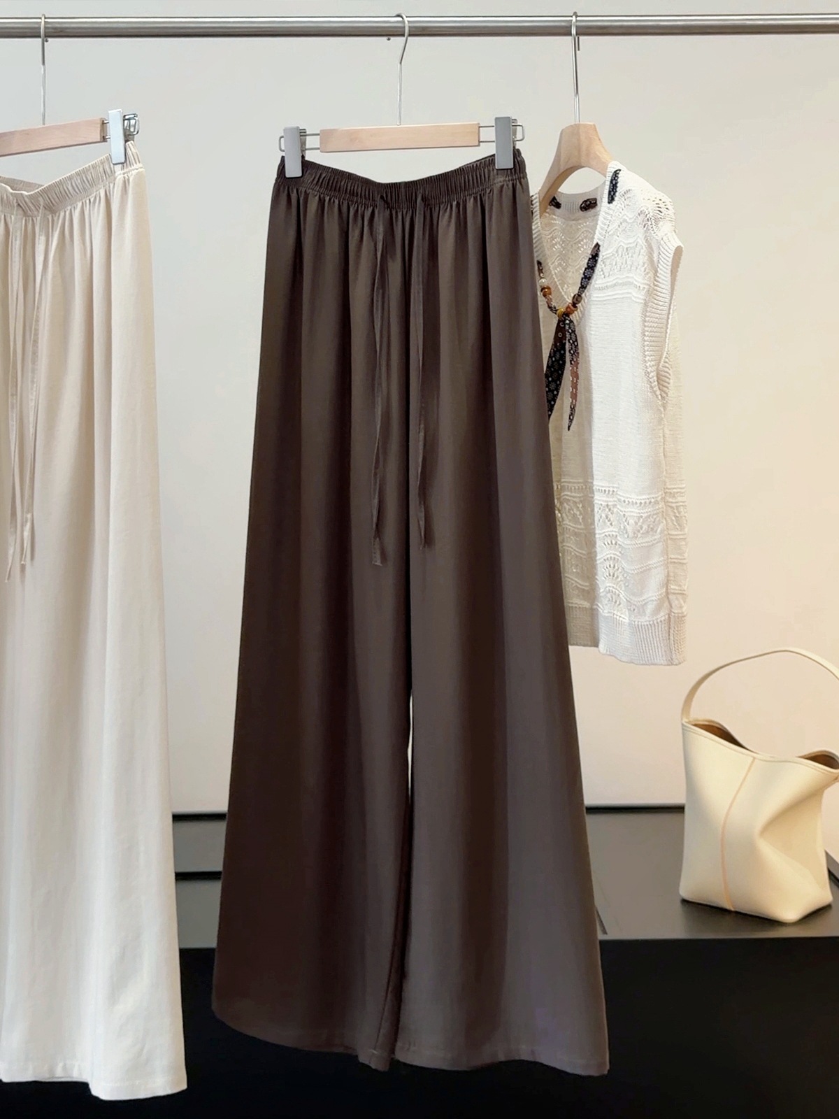 Women's High-Waisted Wide Leg Pants Style Cotton Linen Drawstring Slimming Casual Trousers Versatile Thin Summer_ecoleips.com