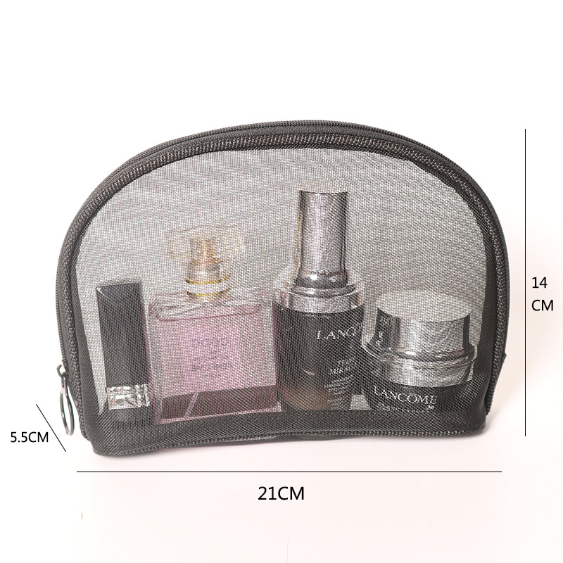 Semicírculo Rojo Negro en stock portátil simple transparente semicírculo Rojo sola red de gran capacidad de almacenamiento bolsa de cosméticos