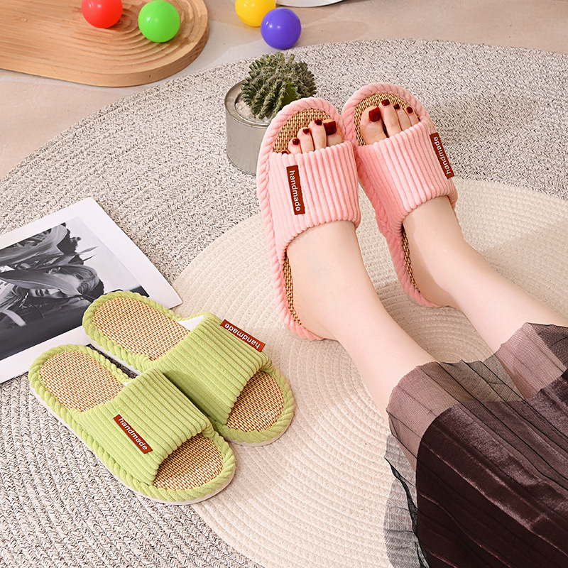 New Linen Slippers Women's Four Seasons Indoor Home Non-Slip Deodorant Walking Quiet Super Soft Sweat-Absorbing Home Slippers