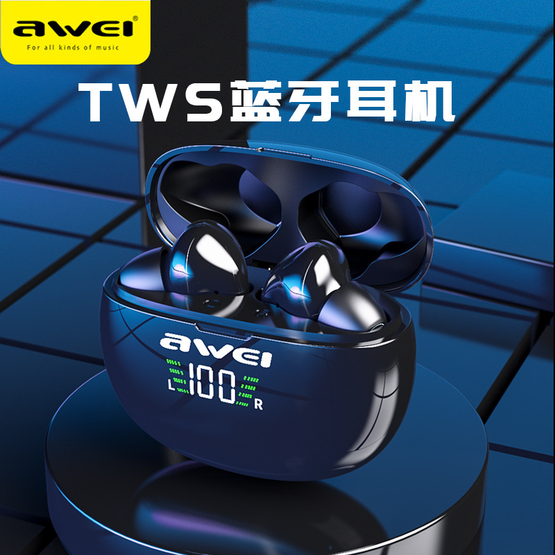 AWEI用维tws蓝牙耳机 5.1触控运动工厂私模入耳式数显无线耳机