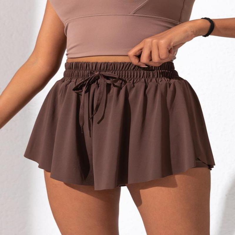 Women's Plain Drawstring Waist 2 in 1 Skort Cute Gym Clothes|ru