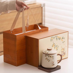 汝窯猫茶杯陶磁器濾過茶水分離杯事務室泡茶杯個人専用コップギフトボックス