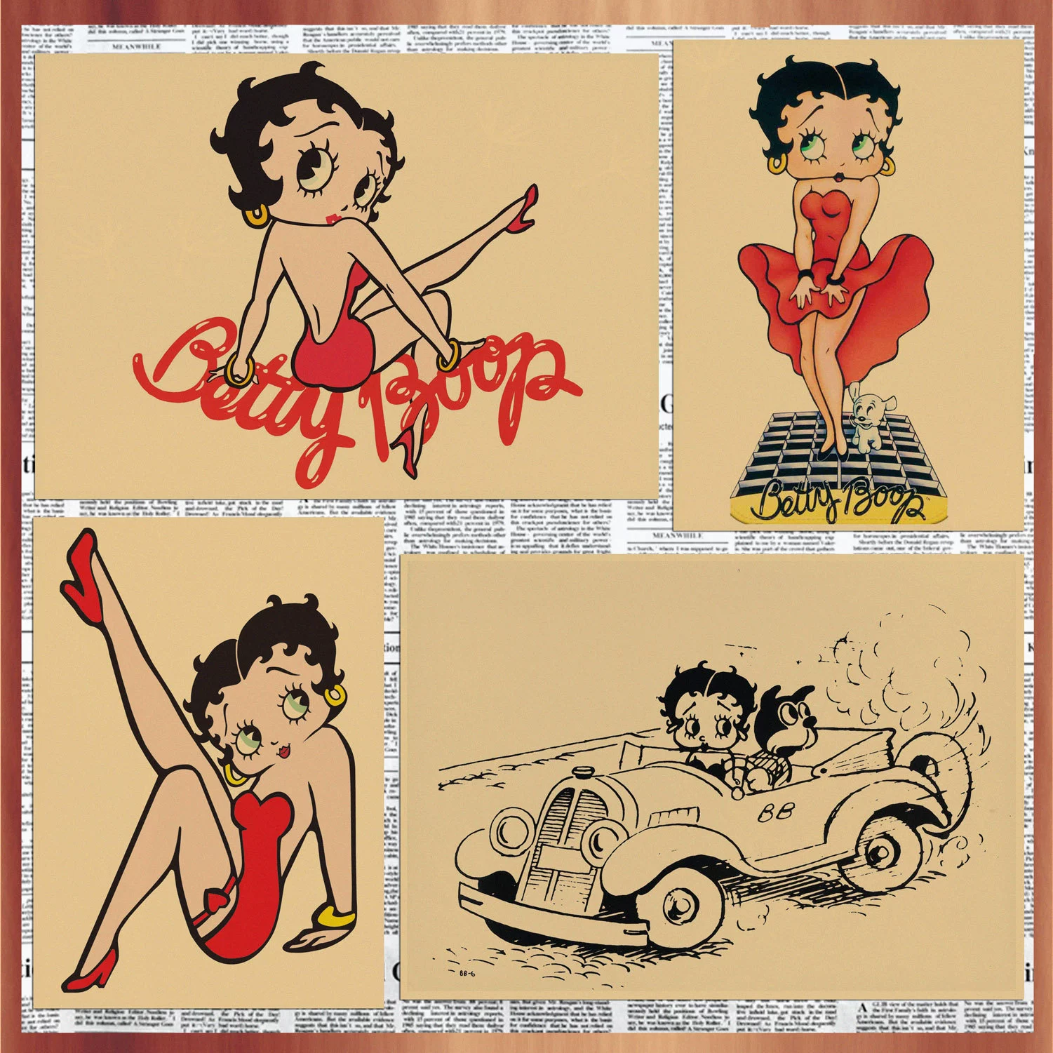 Комикс постер Betty Boop Кукла Бетти Иллюстрация Бар Кафе Ретро Крафт Бумага Декоративная роспись 122