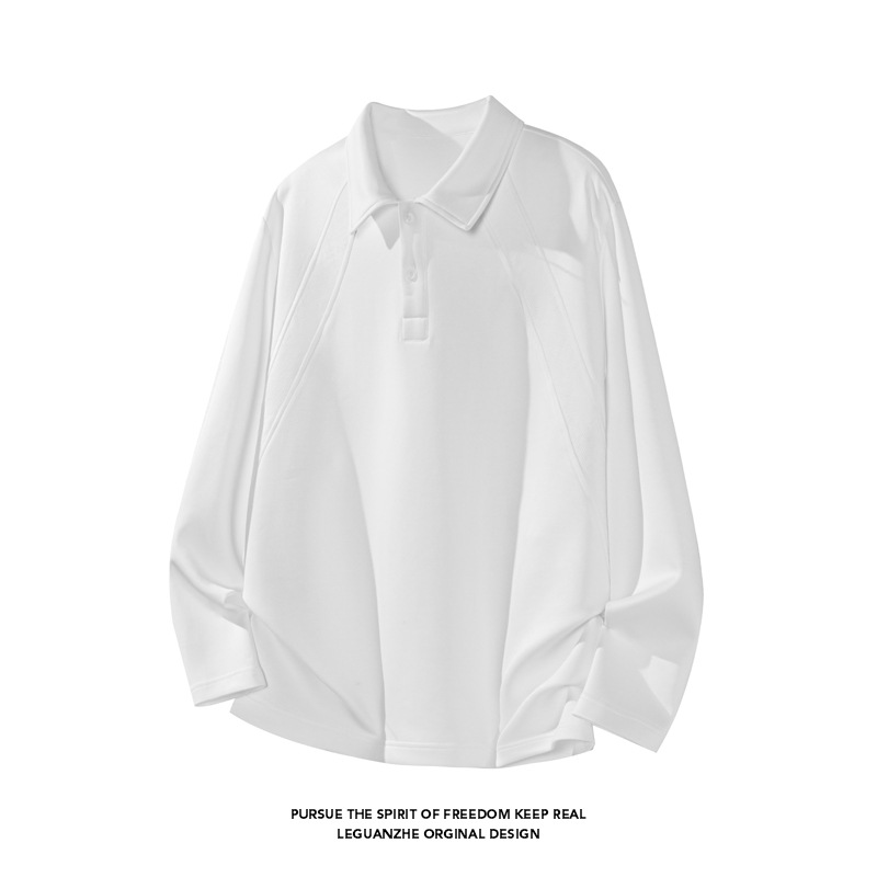 Polo/sweat-shirt en coton chinois à épaules droites, style américain, pour homme, printemps-automne, patchwork déstructuré._voghion.com
