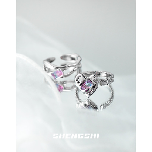 Korean style ring for women with a niche, simple, high-end, sweet and cool style love pink zircon open ring that does not fade