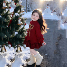 女童加绒连衣裙女孩卫衣裙冬装2025新款洋气儿童亮片蝴蝶结公主裙