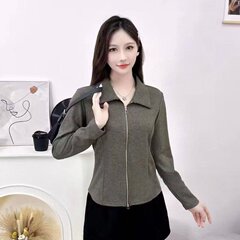 一件代发2025春秋季新款时尚拉链纯色外套女显瘦百搭长袖上衣开衫